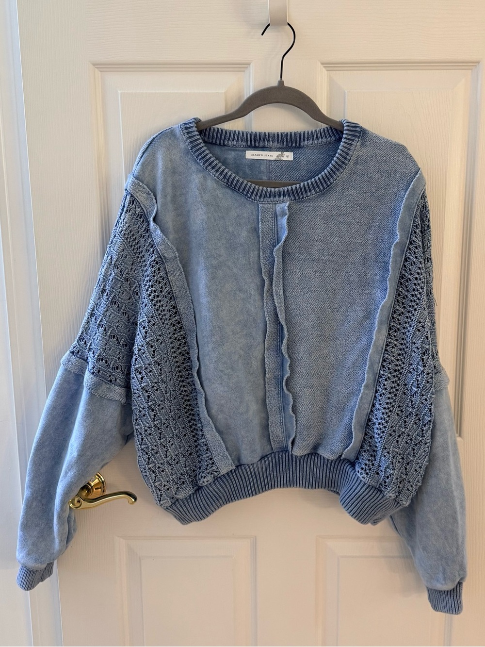 Altar'd State Light Blue Mixed-Stitch Crewneck Sweater